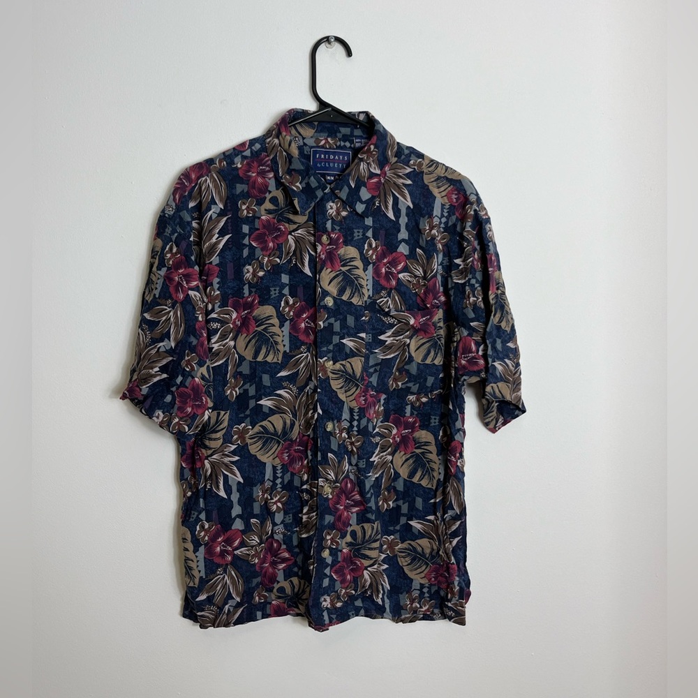 Vintage 90s Hawaiian‎ Print Rayon Button Down Shirt Sz M